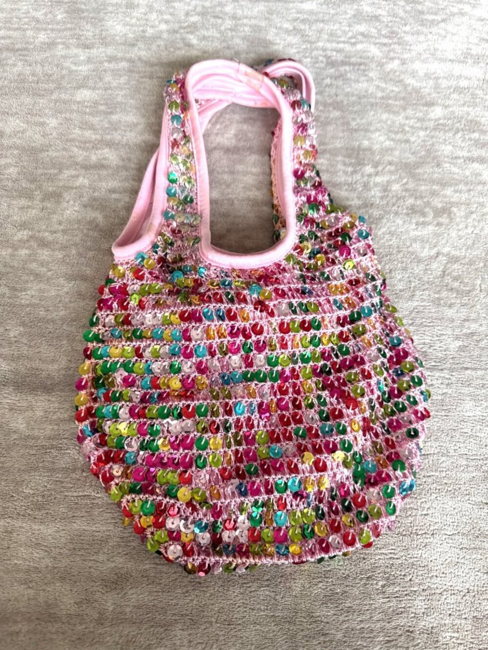 Girl's Colorful Sequin Bag with Pink Liner 80s Vintage